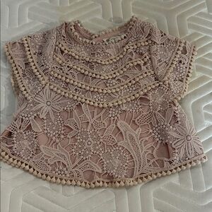 Joyfolie Delicate Lace Blouse in Blush
